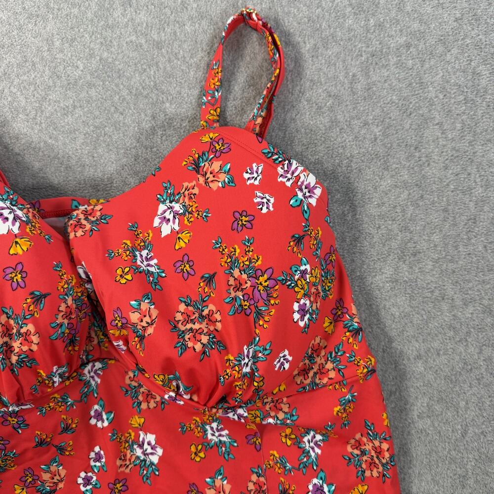 Swimsuits For All Red Floral Underwire Tankini Top Size 42DD Built-In Bra Swim - Picture 2 of 10